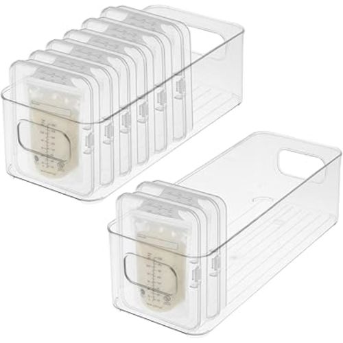 Breastmilk Storage Container, Freezer Flattener Kit, Breastmilk Storage Container, Plastic Storage Bins, Bottles and Breast Milk, Clear Freezer and Fridge Organizer Bins