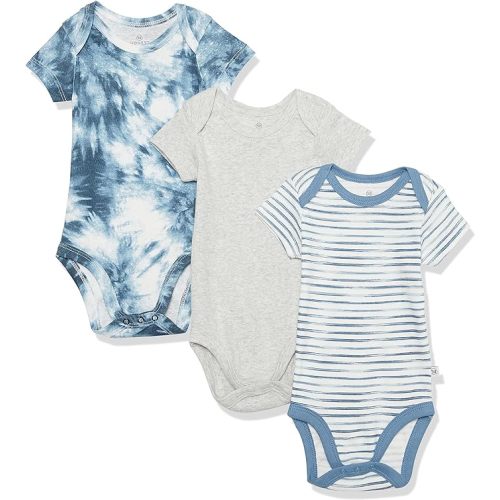 HonestBaby unisex-baby 3-pack Short Sleeve Bodysuits One-piece 100% Organic Cotton for Infant Baby Boys, Girls, Unisex