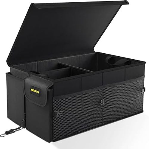 MIKKUPPA Car Trunk Organizer - 65L Collapsible Trunk Organizer with Lid, Sturdy Car Storage for SUV Auto Truck Van with Adjustable Straps and Non Slip Bottom (Black)