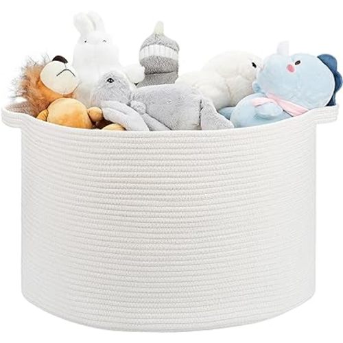 Ravinte Large Storage - 22"x 22"x 14" Blanket Basket for Living Room, Baby Toy Storage, Cotton Rope Woven Laundry Basket (White)