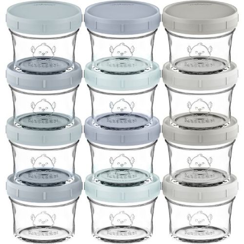 12pk Prep Baby Food Storage Containers, 4 oz Leak-Proof, BPA Free Glass Baby Food Jars for Feeding (Slate)