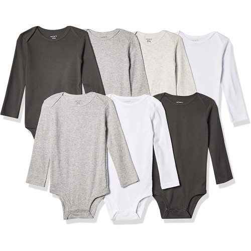 Carter's Unisex Baby 7-Pack Long Sleeve Bodysuits Shirt, White/Grey, 3 Months US