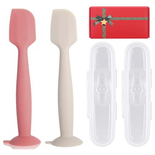 NORIZF Baby Diaper Cream Spatula with Case,2 Large Diaper Spatula with 2 Travel Case 1 Gift Box,Soft Butt Paste Spatula Baby Butt Spatula,Diaper Cream Applicator Diaper Rash Spatula Red Beige