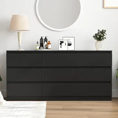 Spaco Modern Wide Black Dresser with 9 Drawers,Chest of Drawer - TikTok Shop