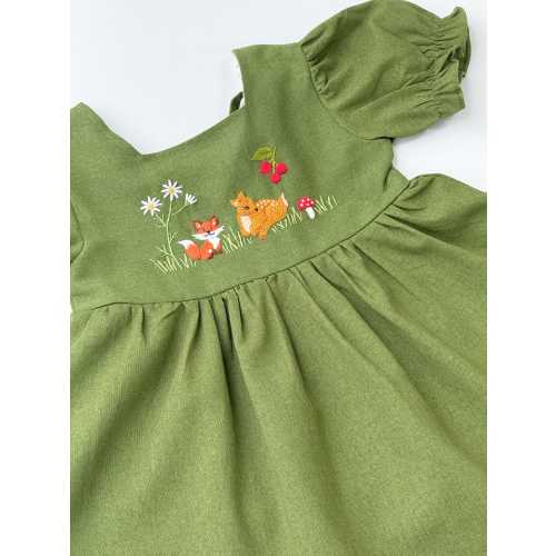 Custom Fox & Deer Hand Embroidered Dress, Girls Soft Linen Dress, Toddler Linen Dress, 1st Birthday Dress, Kids Clothing, Woodland Wild One