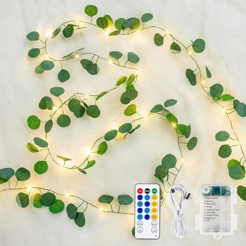 Pothos Green Vine Garland with 40 LED Fairy Lights – Modern Wall Greenery Decor with Remote, 8 Modes & Timer, USB or Battery Powered for Apartment & Indoor Spaces