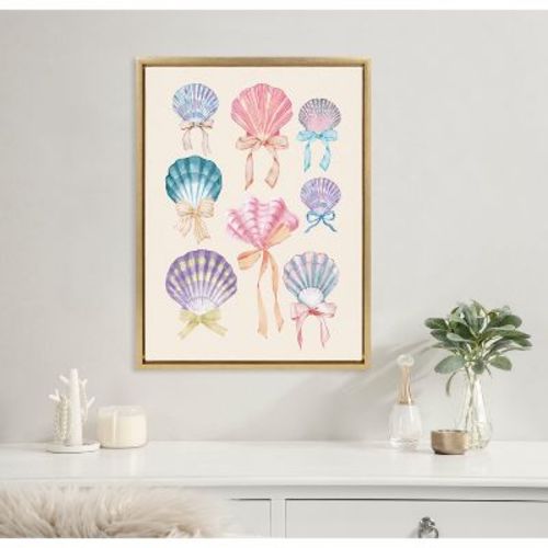 Kate & Laurel All Things Decor 18"x24" Sylvie Seashell Bows Framed Canvas by Honey Island Studio Bright Gold