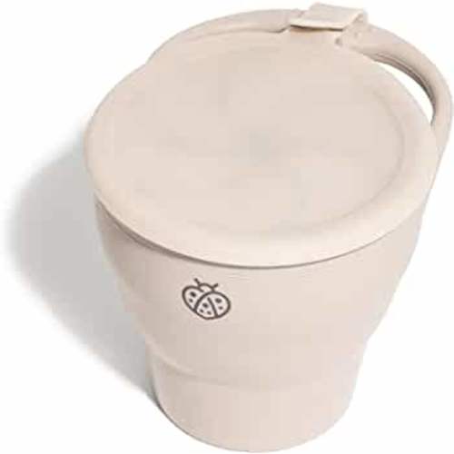 Boppabug | Toddler Snack Cup with Attached Lid | Collapsible Silicone Snack Container | Toddler Spill Proof Snack Catcher (Taupe)