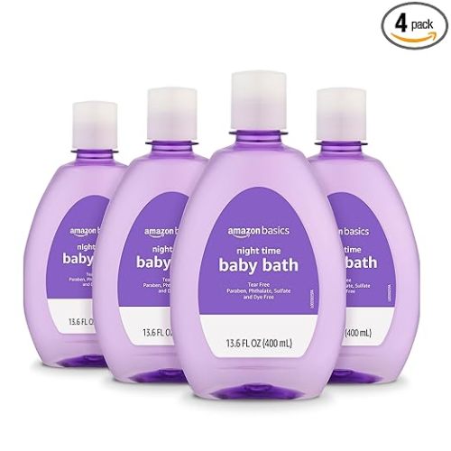 Amazon Basics Hypoallergenic Tear-Free Night-Time Baby Calming Bath, 13.6 Fl Oz (Pack of 4), (Previously Solimo)