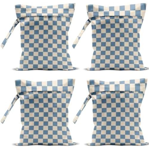 4 Pack Cute Wet Bag Waterproof Washable Reusable Wet Dry Bag for Swimsuit Clothes Cloth Diaper Travel Beach Pool Yoga Gym Birthday Party Camping Toiletries Travel Beach Essentials Blue Checkered
