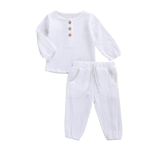 VISGOGO Toddler Boy Linen Outfit Baby Boy Fall Winter Clothes Set Button-Down Shirt Tops Cotton Linen Pants 2PCS