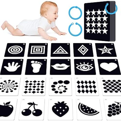 50PCS High Contrast Baby Flashcards, 100 Pages Black & White Visual Stimulus Flash Cards, Brain Development Cards Set Montessori Sensory Toys for Infants Newborn Boy Girl Baby Tummy Time (0-3 Months)