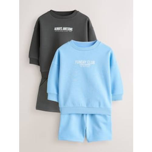 Buy Blue/Grey 2 Pack Plain Crew Neck Sweatshirt and Shorts Set (3mths-7yrs) from Next USA