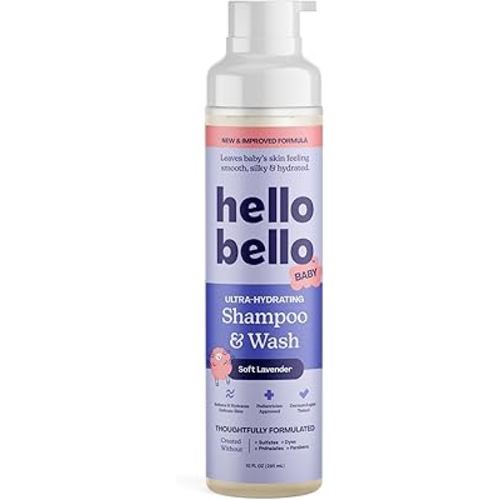 Hello Bello Ultra-Hydrating Baby Shampoo & Body Wash, Soft Lavender Scent, Tear Free & Safe for Sensitive Skin, Dermatologist Tested & Pediatrician Approved, 10oz Bottle