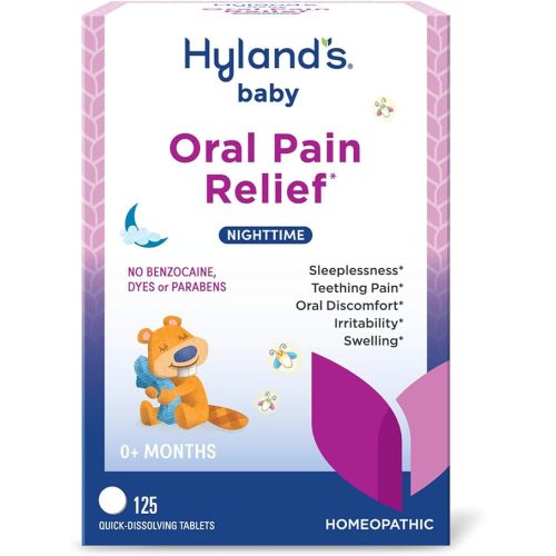 Hyland's Baby Nighttime Oral Pain Relief Tablets - 125-Count, Up to 62 Doses - Baby and Toddler Soothing Tablets with Chamomile for Discomfort, Irritability & Swelling