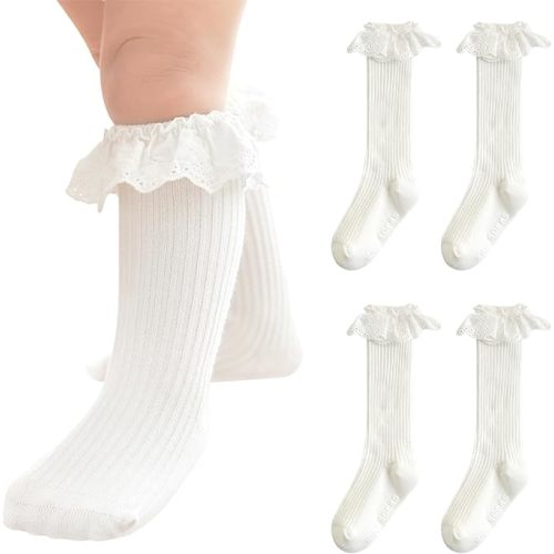 Infant Frilly Baby Girls Knee High Socks Newborn Thigh Lace Ruffle Long Socks Toddler Tights Stockings 6-12 Months