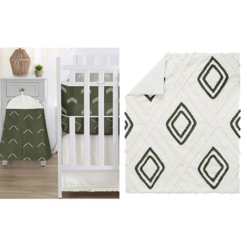 Sweet Jojo Designs 6p Boy, Girl, Unisex/Gender Neutral Crib Bedding + BreathableBaby Breathable Mesh Liner Baby Nursery Diamond Tuft Hunter Green and