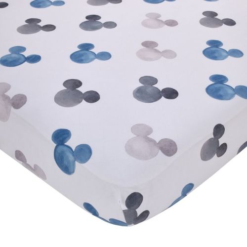 NoJo Disney Mickey Mouse - Black, White and Blue Watercolor Mickey Ears Nursery Fitted Crib Sheet