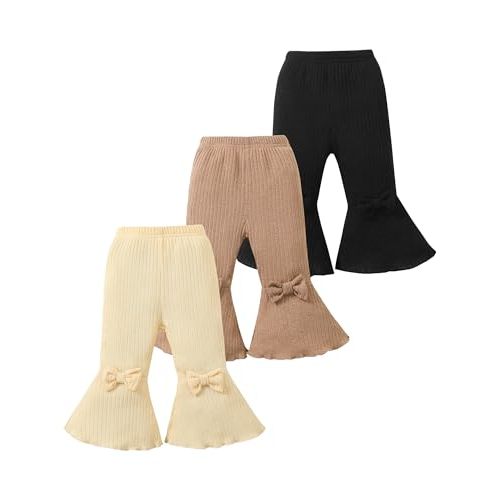 Mioglrie Baby Girl Pants Toddler Leggings 3 Pack Flare Newborn Baby Pants 3 6 9 12 18 24 Months Bell Bottoms for Girls