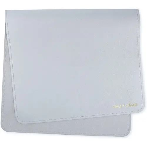 Vegan Leather Baby Changing Mat - Multipurpose Portable Wipeable Diaper Pad - Foldable for Travel (16 x 30 in) (Blue)