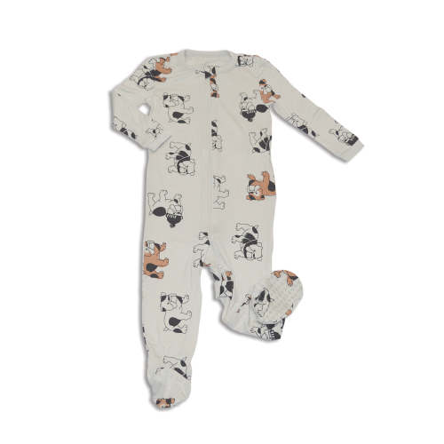 Bamboo Zip Up Footies (Cozy Bulldog Print) - https://silkberrybaby.com/