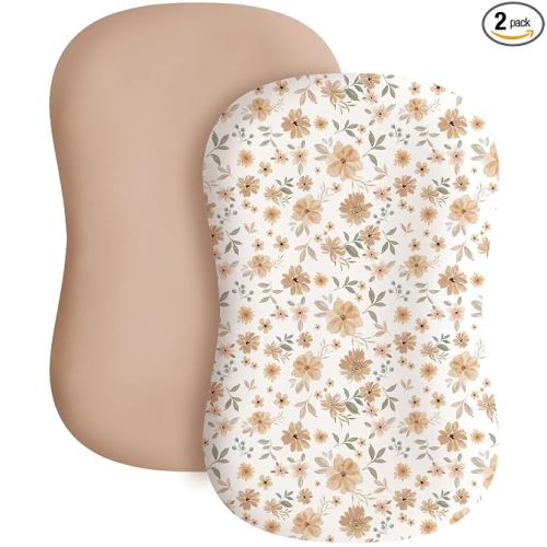 Konssy 2 Pack Baby Lounger Cover, Stretchy Infant Slipcover, Covers Only | Soft, Breathable & Stretchy Fabric, Secure Envelope Closure, Easy to Replace, Fits Snuggle Me Lounger (Flourish,Cream)