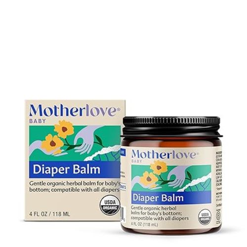 Motherlove Diaper Balm (4 oz) Organic Herbal Diaper Rash Cream—Cloth diaper Safe, Zinc Oxide- & Petroleum-Free