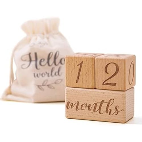 Monthly Baby Milestone Blocks Set of 3 Baby Age Blocks for Monthly Milestone Baby Age Milestone Signs Wooden Baby Photo Props Set Perfect for Baby Shower and Keepsake (Gift Set 3 PCS)