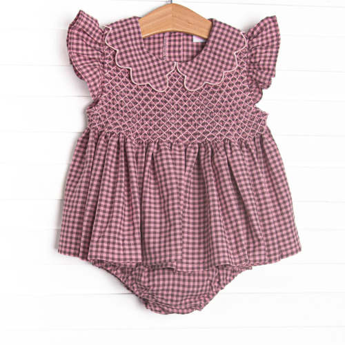 Berry Sweet Gingham Smocked Diaper Set, Purple – Stitchy Fish