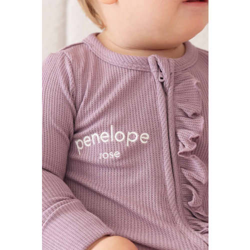 Embroidered Bamboo Waffle Zipper Ruffle Footies | In Bloom