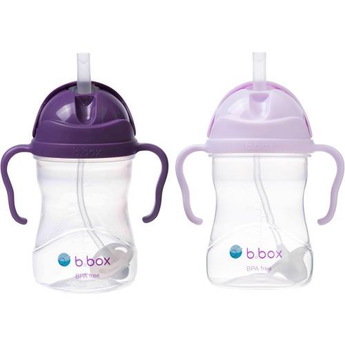 b.box Sippy Cup with Weighted Straw (2-Pack). Leak Proof, Easy Grip. BPA Free & Dishwasher Safe. Ideal for Babies 6m+ to Toddlers (grape + boysenberry, 8oz)