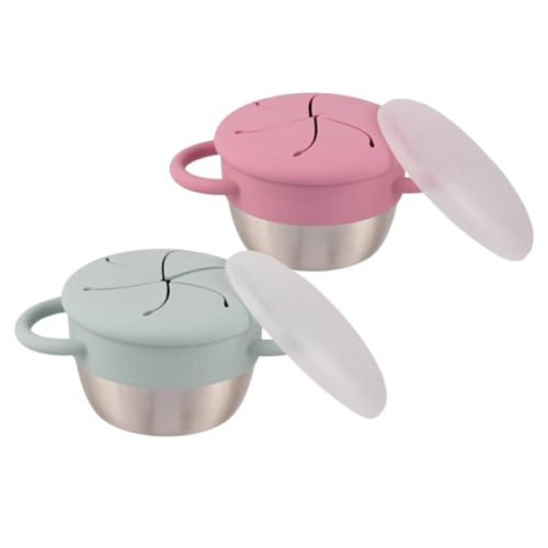 Elk and Friends Stainless Steel Snack Cups | Removable Silicone Food Catcher and Travel Lid | Spill-Proof Snack Containers for Baby, Toddler, Kids | Dishwasher Safe | 2 Pack