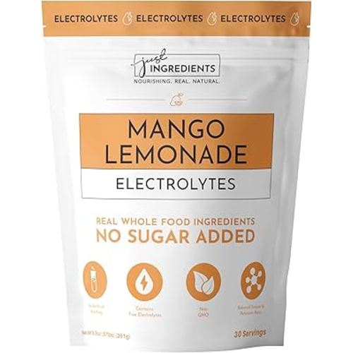JUST INGREDIENTS Mango Lemonade Electrolyte Drink Mix - Coconut Water, Sea Salt, Trace Minerals - 30 Servings