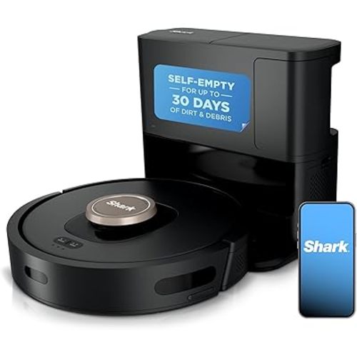 Shark AV2501AE AI Robot Vacuum with XL HEPA Self-Empty Base, Bagless, 60-Day Capacity, LIDAR Navigation, Perfect for Pet Hair, Compatible with Alexa, Wi-Fi Connected, Carpet & Hard Floor, Black