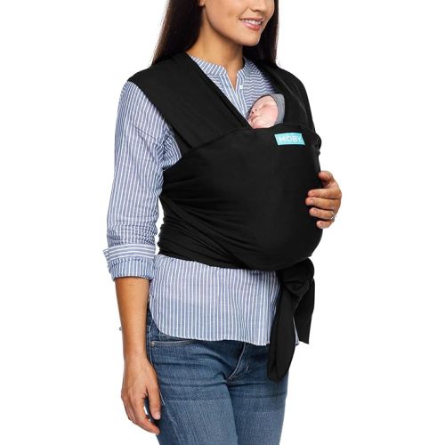Moby Baby Wrap Carrier Evolution for Newborns to Toddlers (8-33lbs), Infant Sling Carrier, Lightweight & Hands Free Design, Adjustable for All Body Types, Baby Registry Gift (Black)