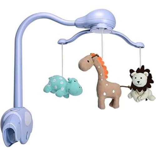 Pack and Play Crib Mobile for Boys or Girls,Light Blue Bassinet Mobile with Music,Rotation,Nursy Lights,Natural Sounds,Timer Function,Starlight Projection