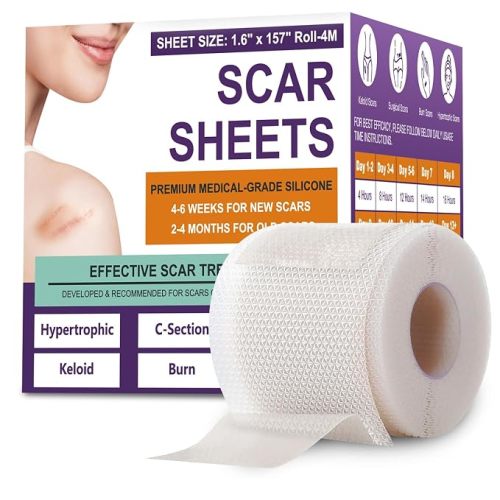 Silicone Scar Sheets, Medical Grade Silicone Scar Tape for Old & New Scars | Scar Tape for Surgical, Hypertrophic, Keloid, C-Section, Burn Scars, Reusable Professional Scars Removal (1.6"X 157" Roll-4M)