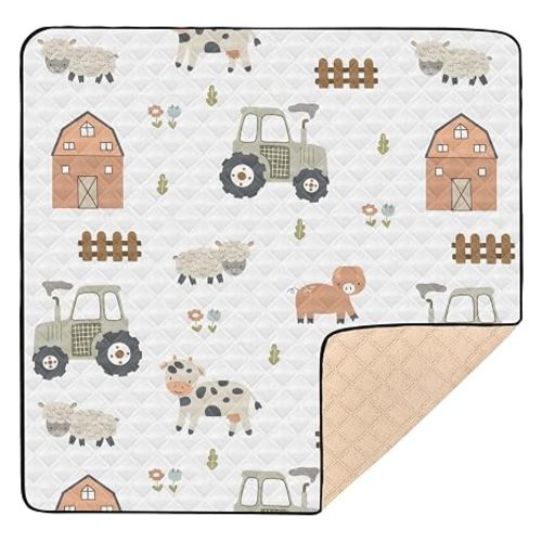 Baby Play Mat Farm Tractor House and Pets 50 x 50 Playpen Mat Baby Play Mats for Floor Play Gym Crawling Mat Non-Slip Cushioned Baby Playmat for Infants, Babies, Toddlers