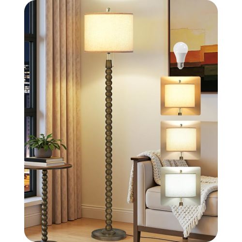 65" Solid Wood Floor Lamps for Living Room with Pull Chain Switch, Adjustable Color Temperatures, Vintage Farmhouse Floor Lamp, Tall Standing Lamp for Bedroom, Entryway, Reddish Brown SVE28LD05