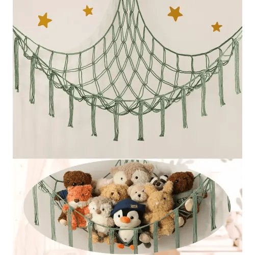 mirolam Stuffed Animal Hammock - Large Stuffed Animal Net Corner - Hanging Stuff Animal Storage Organizer For Plush Plushie Display Room Bedroom Boho Decor