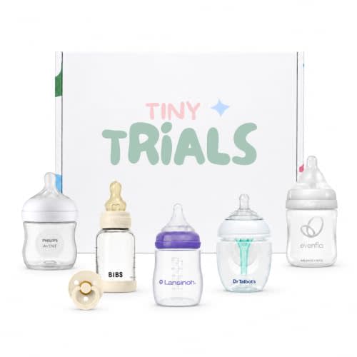Baby Bottle Trial Pack Variety Box for Newborns – 5 Bottles & 1 Pacifier Featuring BIBS, Lansinoh, Philips Avent, Dr. Talbot's & Evenflo – Anti-Colic, Breastfeeding-Friendly Registry Gift, Tiny Trials