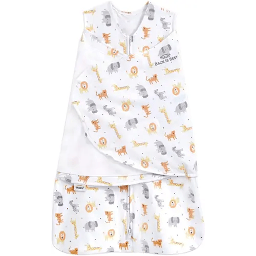 HALO 100% Cotton Sleepsack Swaddle, 3-Way Adjustable Wearable Blanket, TOG 1.5, Jungle, Small (Pack of 1)