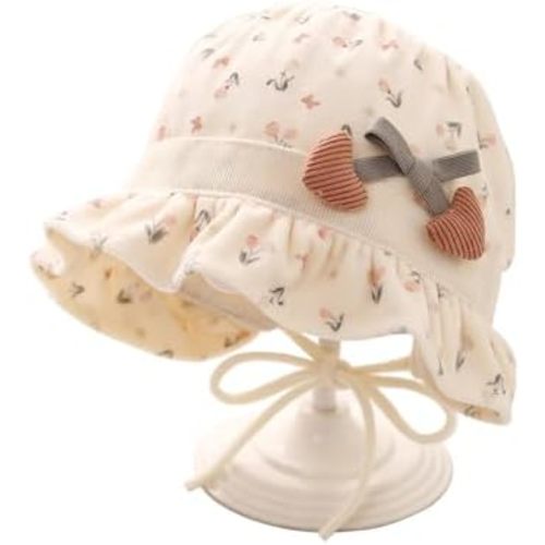 Baby Girls Bonnet Double Layer Soft Newborn Baby Girl Sun Hats with Cute Heart Bow for 3-15 Months