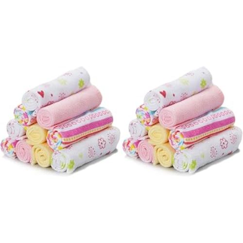 Spasilk Washcloths for Newborn Boys and Girls, Soft Terry Baby Washcloths, Baby Essentials, Ideal, Pink Lines, Pack of 20
