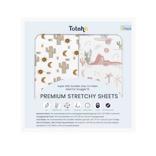 TotAha Cactus Crib Sheets (2-Pack) - Hypoallergenic, Silky Comfort, Buttery Soft, Calming Effect, All-Season Jersey-Knit Sheets, 9'' Extra Deep Pocket Baby Western Crib Sheet
