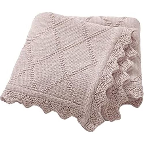 Hadetoto Knit Baby Blankets for Girls Boys, 100% Cotton Crib Blanket for Baby Infant Toddler, Super Soft and Lightweight Nursery Blankets (Pink Purple)