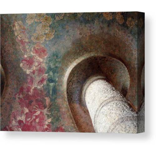 Column and floral decoration on the ceiling of the main hall staircase. La Pedrera, -Casa Mila-. Canvas Print