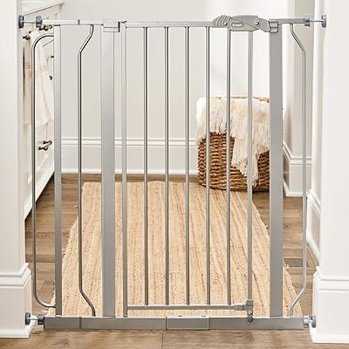 Regalo Safety 36” Extra Tall Baby Gate for Doorways & Bottom of Stairs, Pressure Mounted Baby Gate with Door for Babies, Toddlers & Pets, Tested & Safe, American Designed and Owned, Platinum