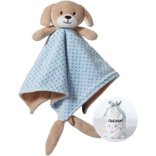 CREVENT Baby Security Blanket Blue Dog Plush Snuggle Blanket 14x14 inches Unisex Gift for Infants and Toddlers