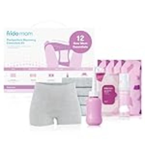 Frida Mom 11pc Postpartum Essentials Kit Gift Set, Hospital Bag Must Haves for New Mom, Includes 4 Disposable Postpartum Underwear, 4 Ice Maxi Pads, Perineal Healing Foam & 24 Pad Liners & Peri Bottle